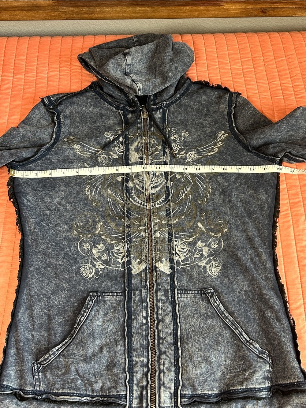 Y2K Harley Davidson Women's Reversible Full Zip Hoodie Blue Black Lace overlay M - Picture 13 of 16